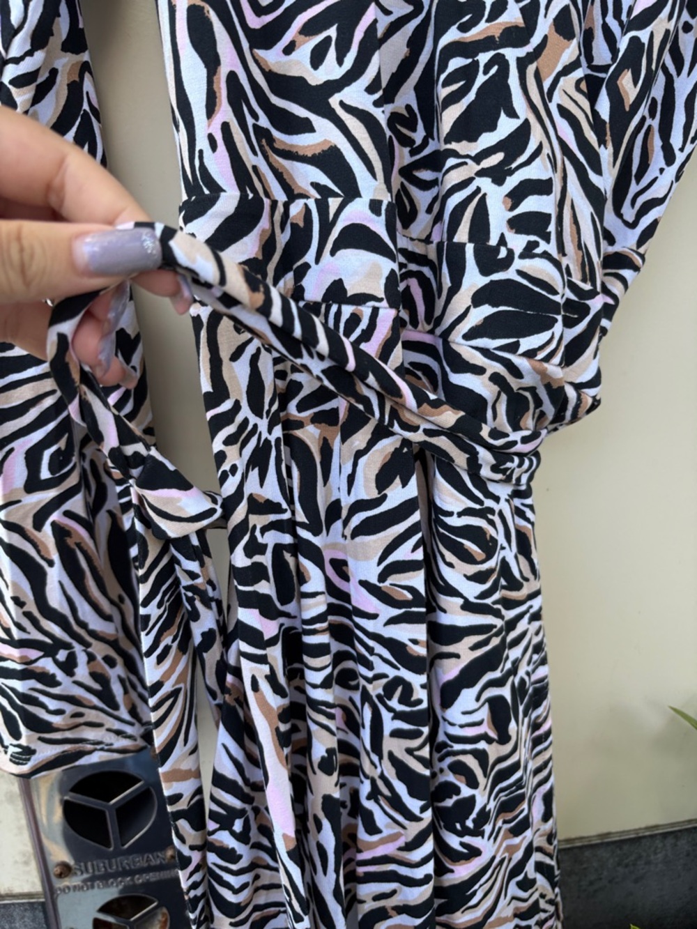 Lilly Pulitzer Black White Zebra-Print Long Sleeve Wrap Dress - Picture 9 of 9